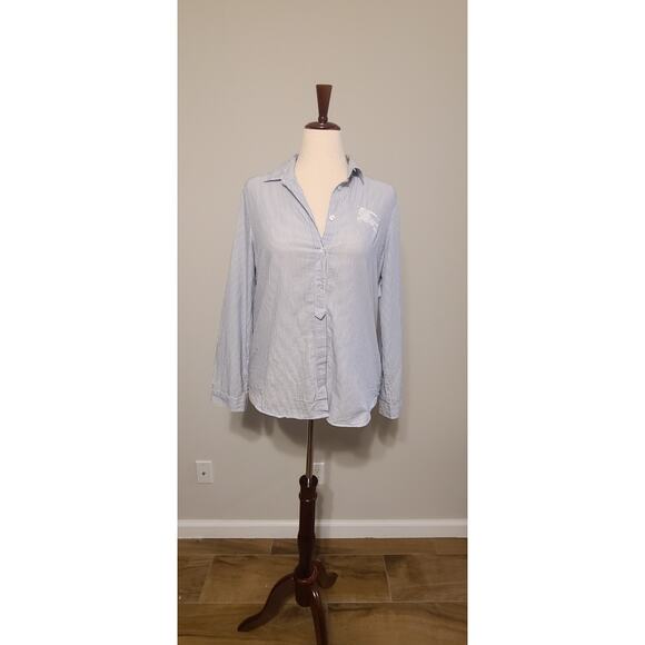 Burberry Brit Womens Small Button Down Collared Logo Equestrian Knight Shirt Top - Picture 1 of 5